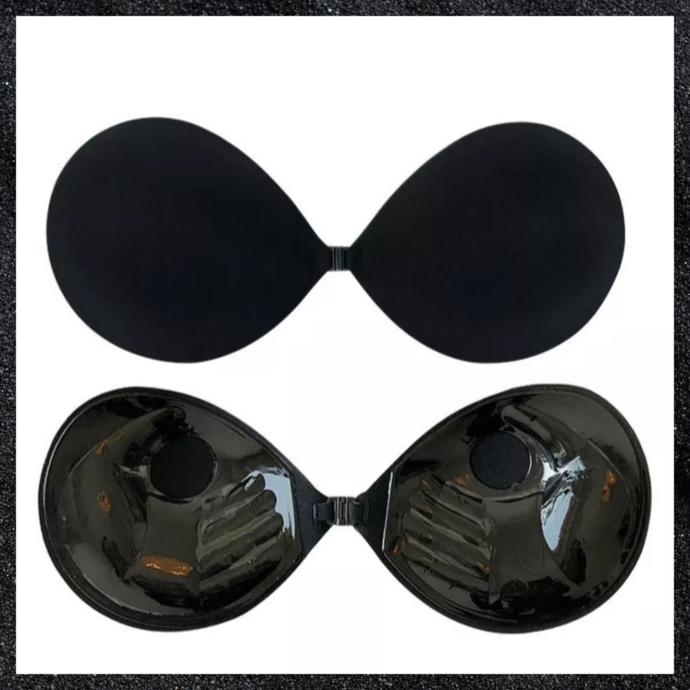 Black Strapless Reusable Stick-On Backless Front Closure Push-Up Bra